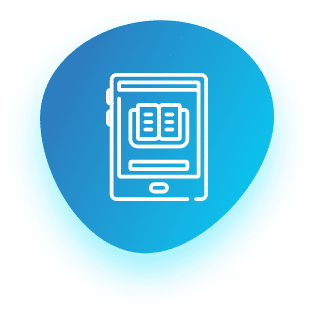 imagem de um livro, em um ícone azul, onde representando a criação de sites, com base em desenvolvimento Web para corretoras e corretores de seguro.