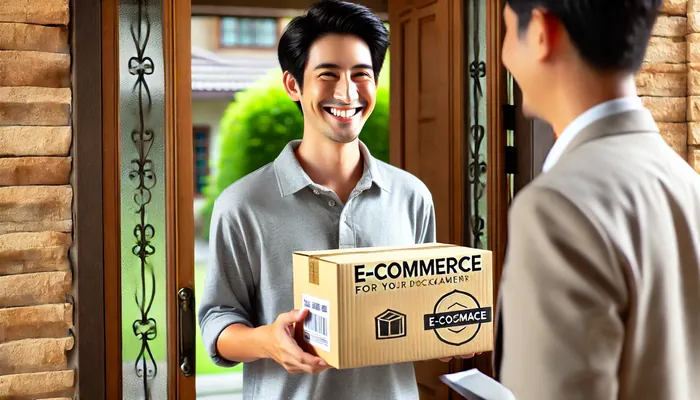 fazendo entrega de cliente que comprou no e-commerce, representando como se tornar um vendedor e-commerce.