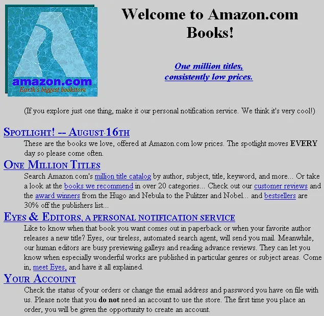 website da amazon de 1995 home page