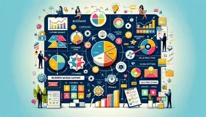 modelo business model canvas de uma corretora de seguros com gráficos.