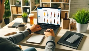 Homem vendo seu e-commerce de cervejas.