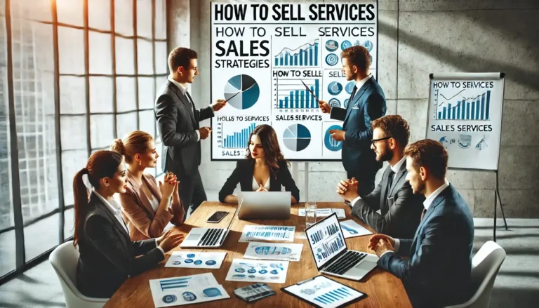 Equipe de empresários mostrando como vender serviços.