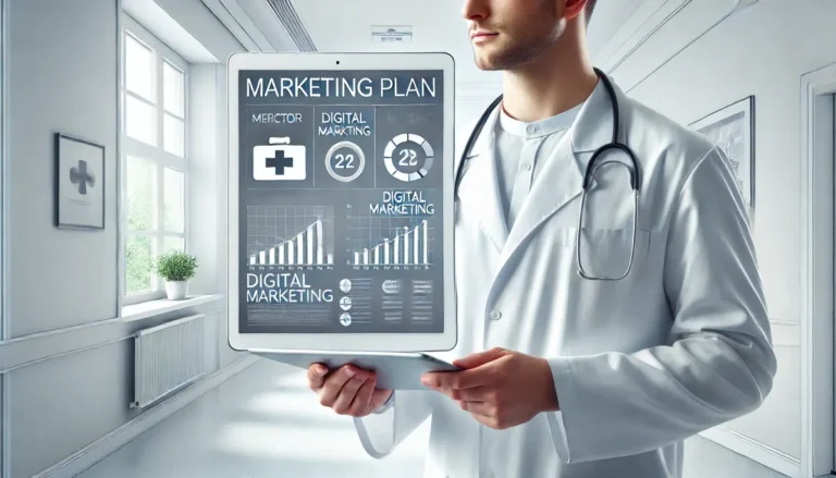 homem com dados de marketing, mostrando um pouco do seu plano de marketing para clínica médica.