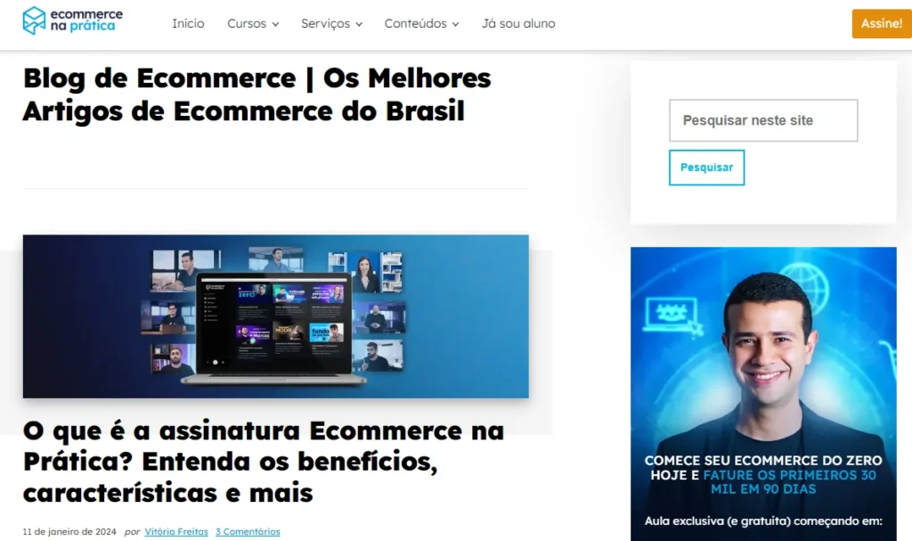 e-commerce na prática blog, tela inicial.