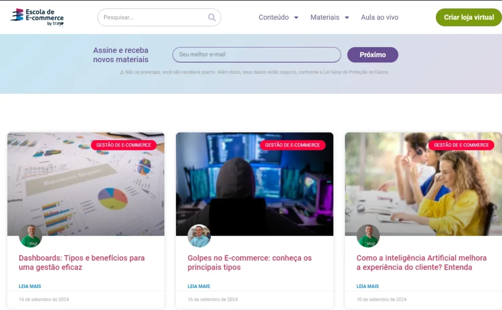 home do escola de ecommerce blog da Tray.