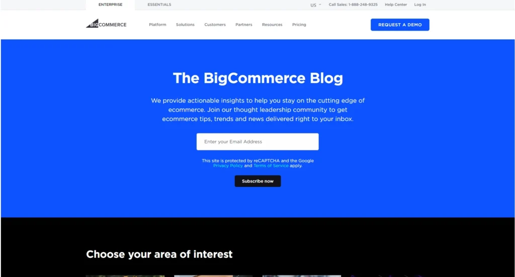 Parte inicial do the big commerce blog.