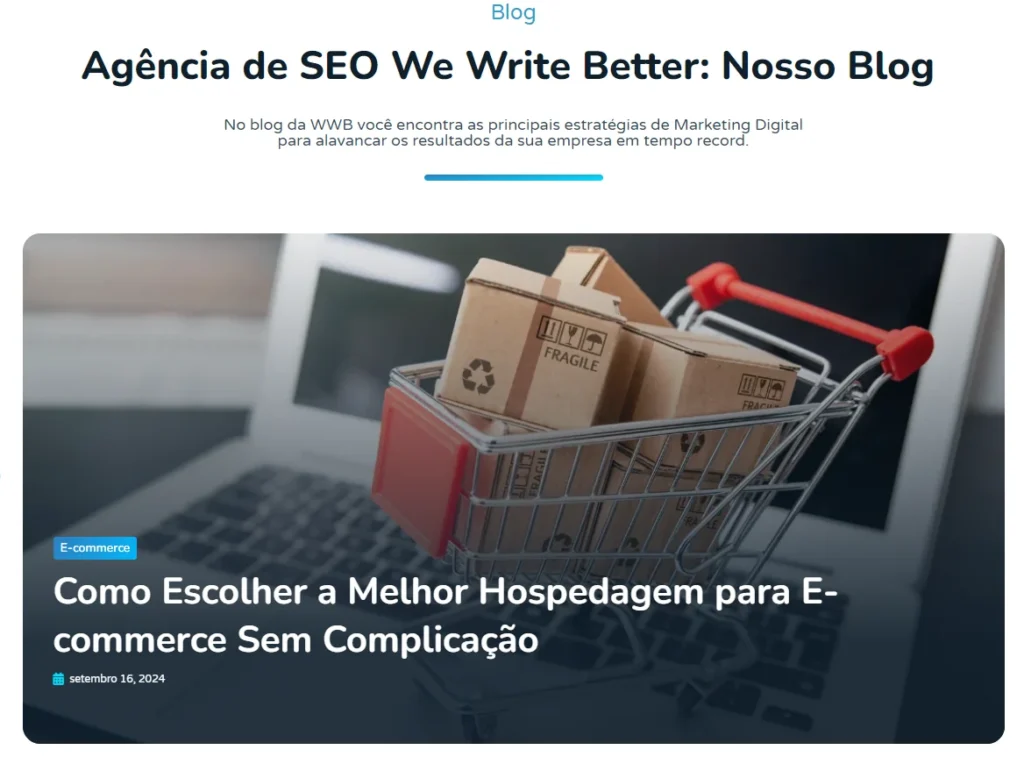 wwb melhor blog para e-commerce, tela inicial do blog.